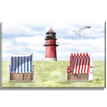 Leinwand 40 x 30 cm Keilrahmen Canvas-Leinen Aquarell Maritim Kunst Druck Kunstdruck Nordsee Büsum Leuchtturm Strandkorb Strand Meer